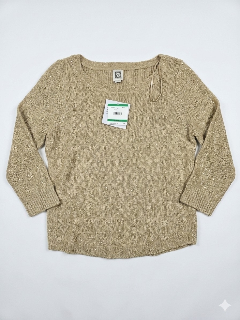 Anne Klein Tan Metallic Scoop Neck Sweater